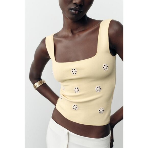 ZARA FLORAL EMBROIDERED STRETCH TOP - Picture 5 of 8